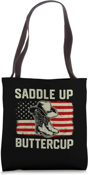 Saddle Up Buttercup Southern Western Vintage American Flag Tote Bag