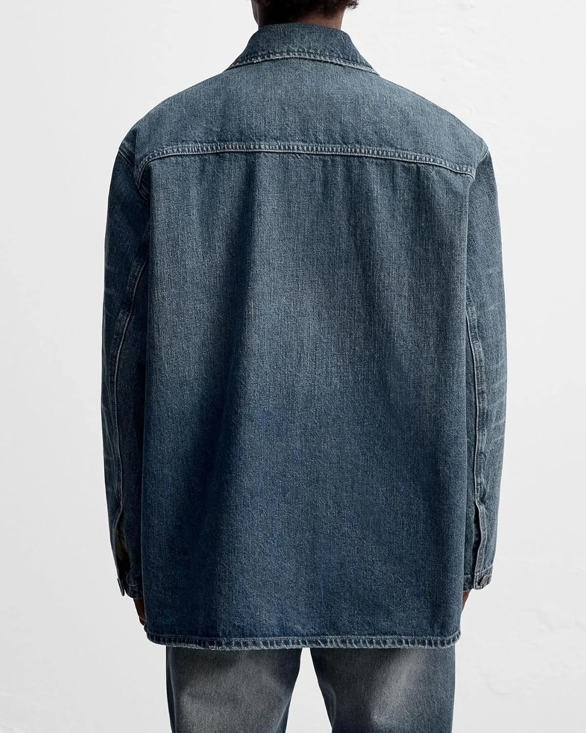 SCOFEEL Men's Denim Jacket Long Sleeve Button Down Overshirt Distressed Paint Splatter Washed Jean Jacket with Pockets