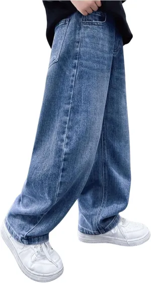 SHENHE Boy's Straight Leg Basic Jeans Loose Casual Denim Pants with Pockets Streetwear