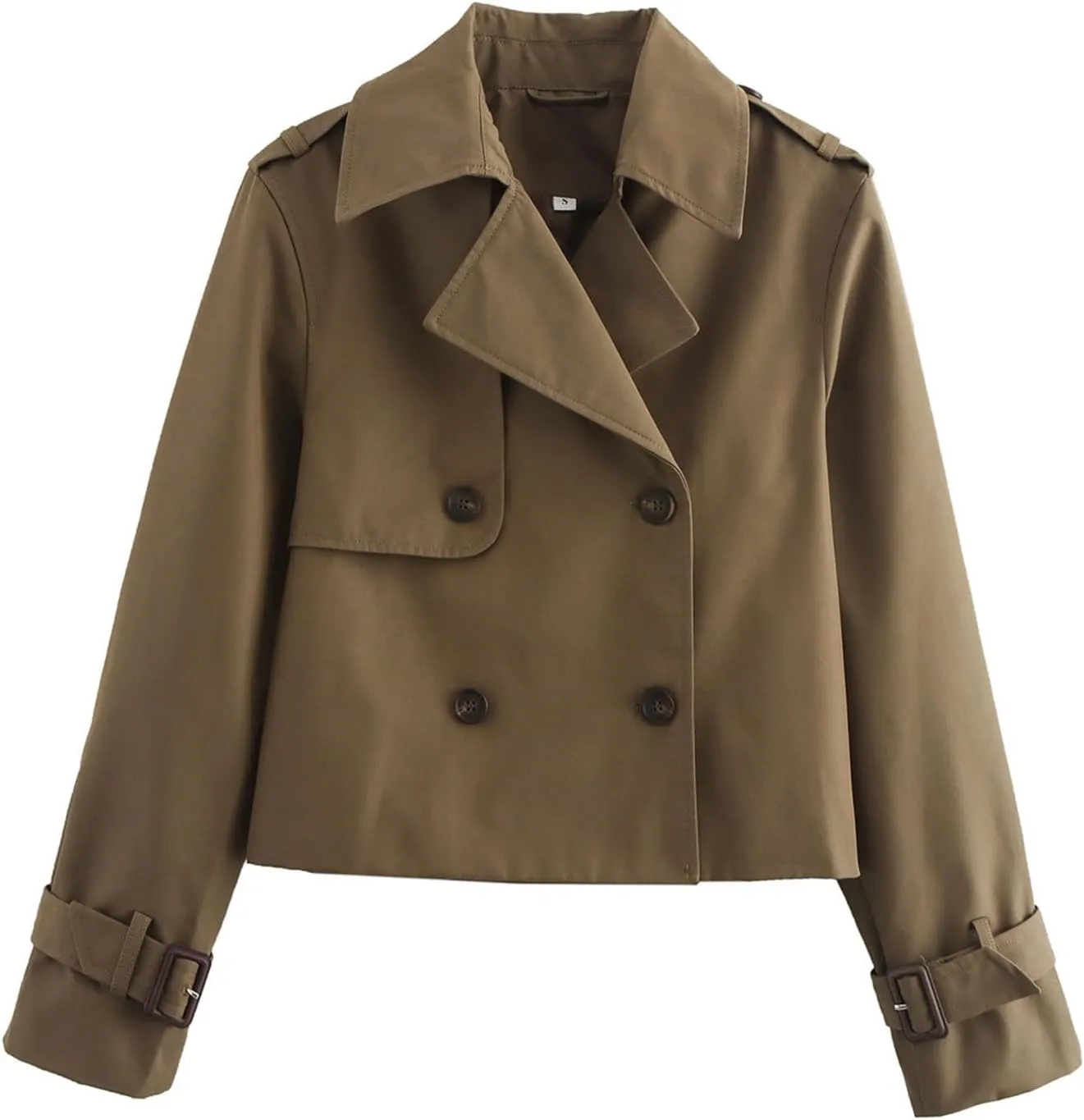 Short Trench Coat for Women, Double Breasted Long Sleeve Lapel Casual Jackets Outerwear with Pockets