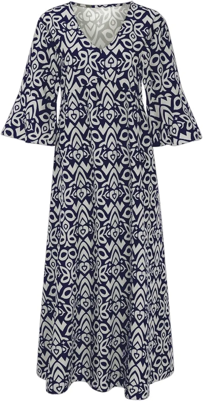 Summer Boho Midi Dresses for Women 2024 Casual Floral V Neck Wrap 3/4 Sleeve Dresses Plus Size Flowy Long Beach Dress