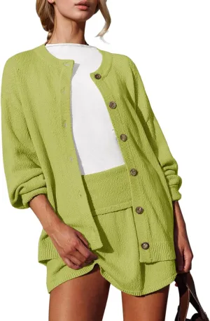 Tankaneo Womens 2 Piece Sweater Skirt Set Casual Long Sleeve Cardigan Outfits Knit Skirts Matching Lounge Sets