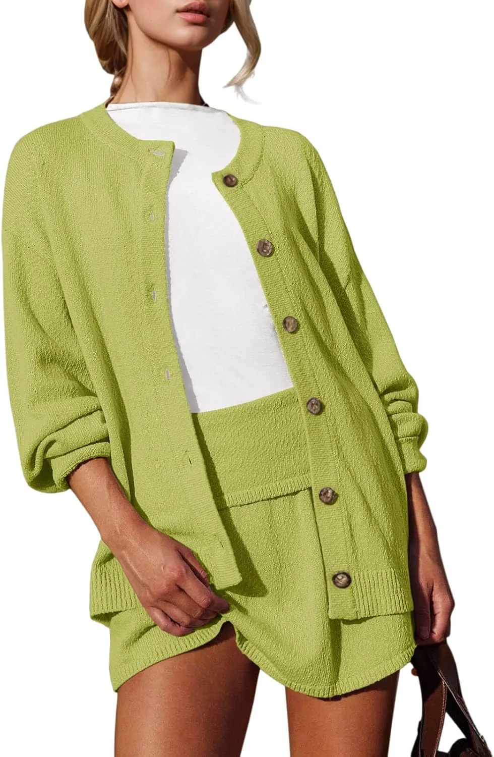 Tankaneo Womens 2 Piece Sweater Skirt Set Casual Long Sleeve Cardigan Outfits Knit Skirts Matching Lounge Sets