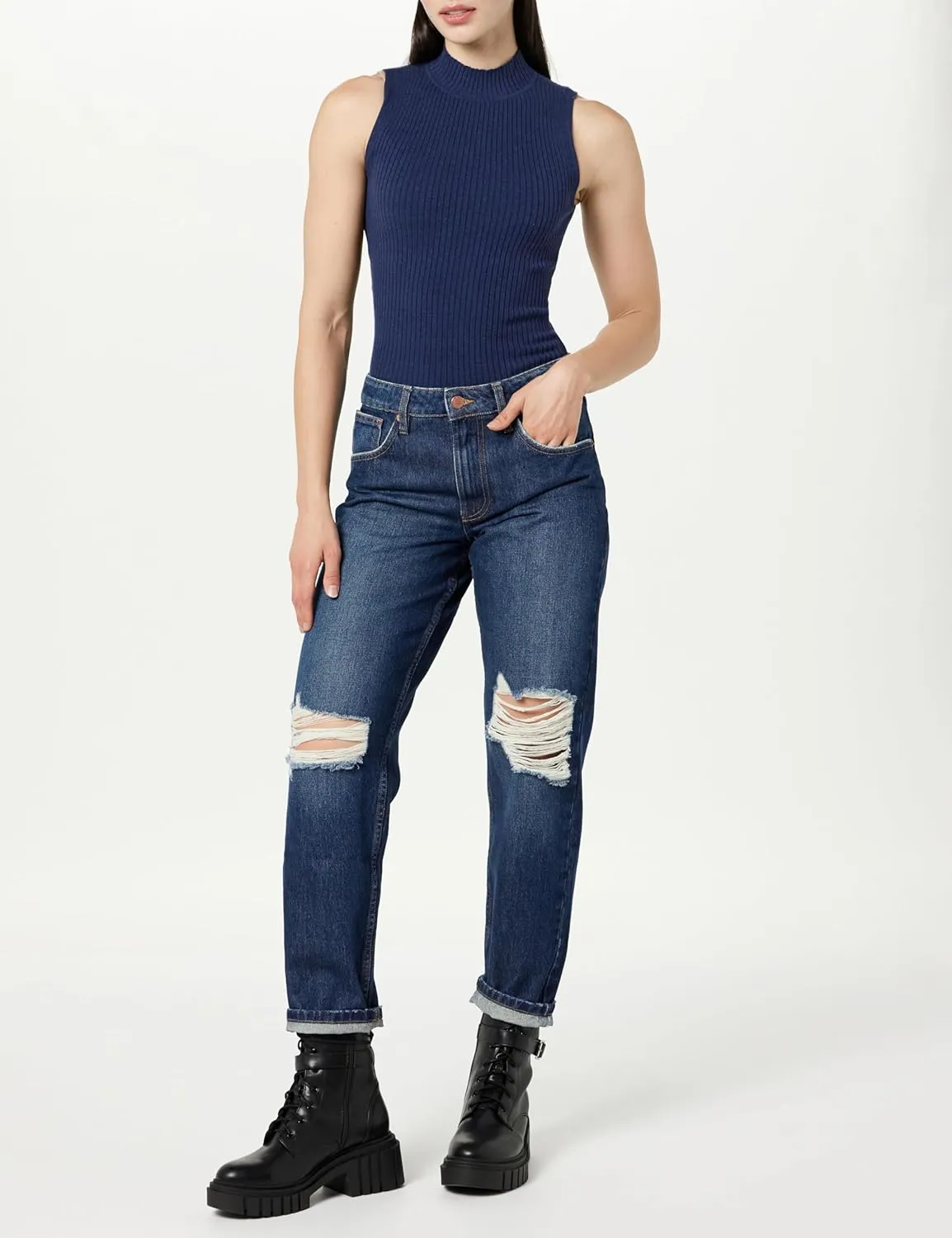 The Drop Women's Karolina Sleeveless Ribbed Mock-Neck Sweater