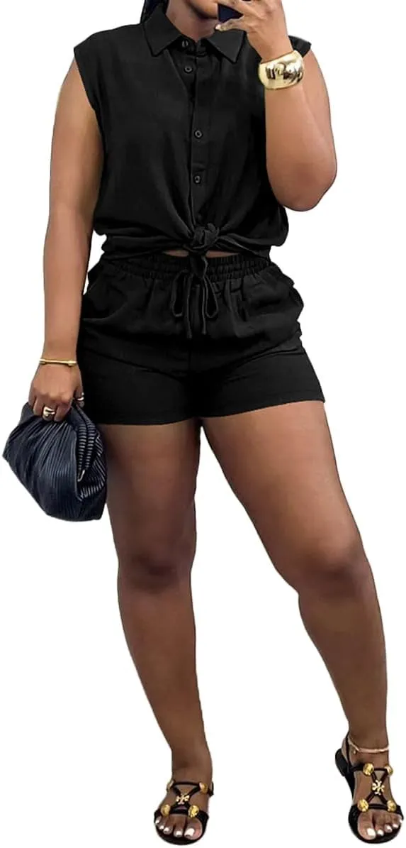 TOPSRANI Womens 2 Piece Outfits Bodycon Blazer Casual Tracksuit Sweatsuits Sleeveless Cute Lounge Shorts Pant Suits Set