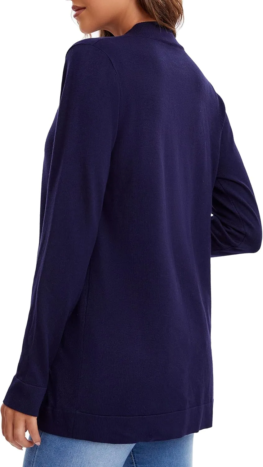 Urban CoCo Women's Long Sleeve Knit Sweater Cardigans Curved Hem Open Front with Pockets