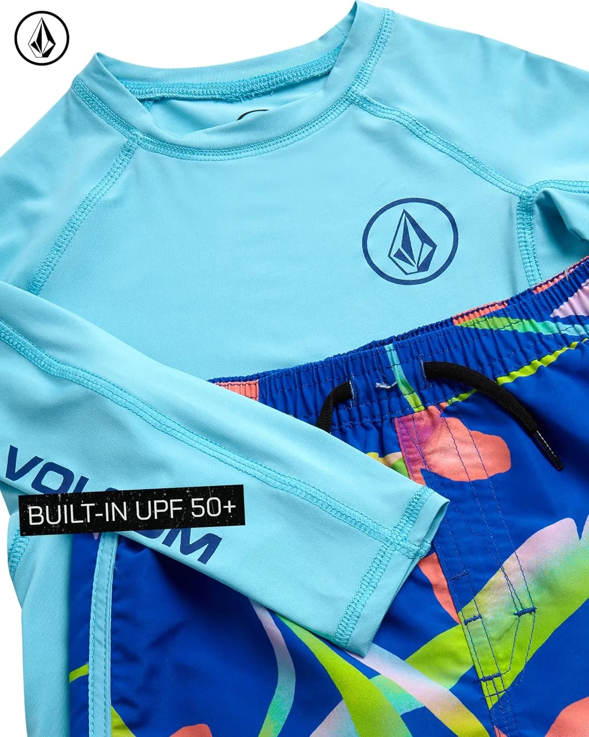 Volcom Baby Boys Swim Set - 2 Piece Long Sleeve Swim Shirt Graphic Tees & Board Shorts, Infant Toddler Little Boys Swimsuit