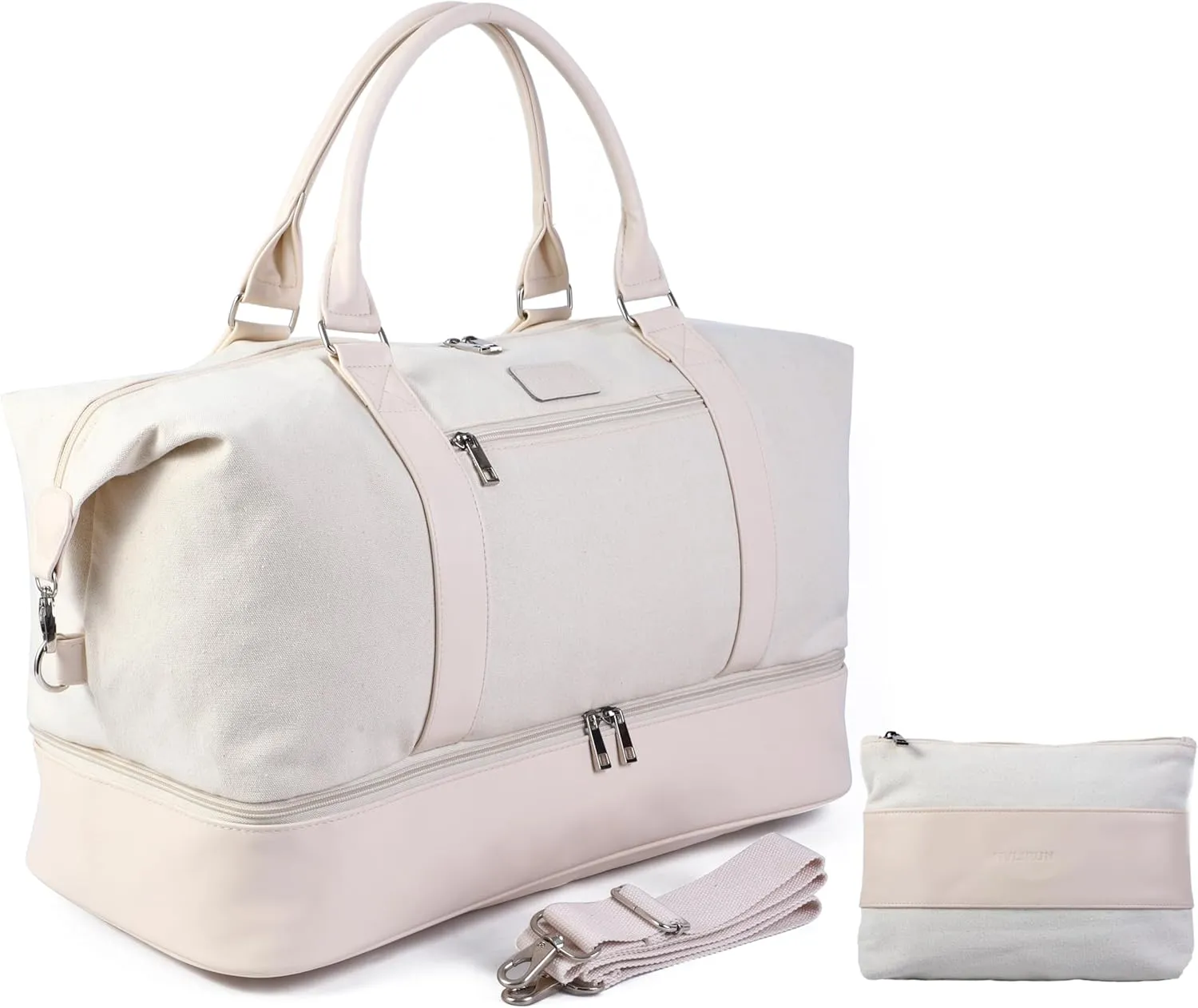 Weekender Travel Bag for Women & Men - Large Overnight Duffel Bag with Shoes Compartment & Toiletry Bag - Waterproof Weekender Bags as Personal Item for Air Travel, Gym, Weekend Getaways (Beige)