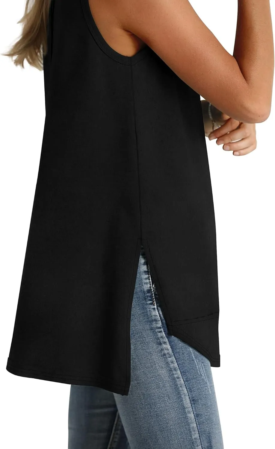 WIHOLL Loose Fit Tank Tops for Women Scoop Neck Summer Side Split Sleeveless Shirts 2025 Fashion