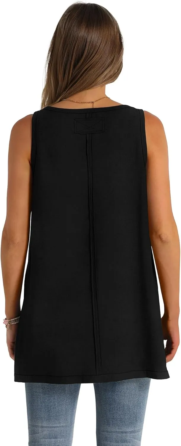 WIHOLL Loose Fit Tank Tops for Women Scoop Neck Summer Side Split Sleeveless Shirts 2025 Fashion