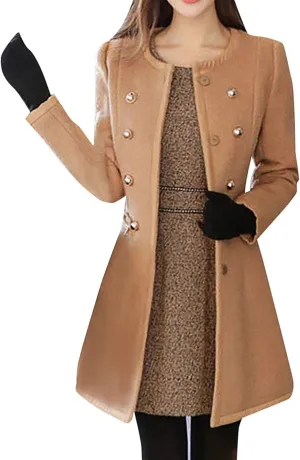 Winter Coats for Women 2024 Wool Blend Warm Pea Coats Single Breasted Long Sleeve Trench Coat Dress Coats