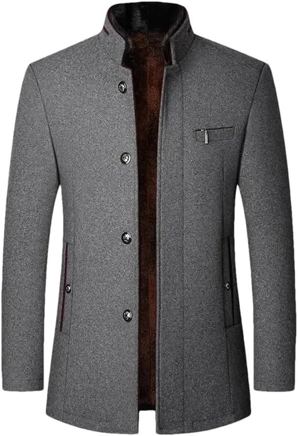Winter Coats Jackets Mens Woolen Trench Coats Cashmere Blazers Jackets Stand-Up Collar Business Casual Suits Coats