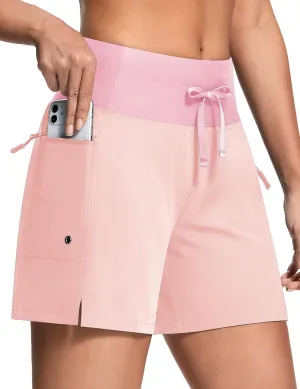 Women 5" Swim Board Shorts with Pockets High Waisted Quick Dry UPF 50  Beach Swimwear Bottoms Built-in Liner