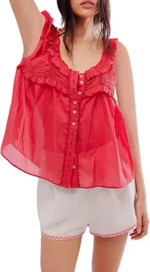 Women Lace Trim Button Up Cami Tank Crop Tops Y2k Front Tie Up Floral Ruffle Babydoll Tees Shirt Summer