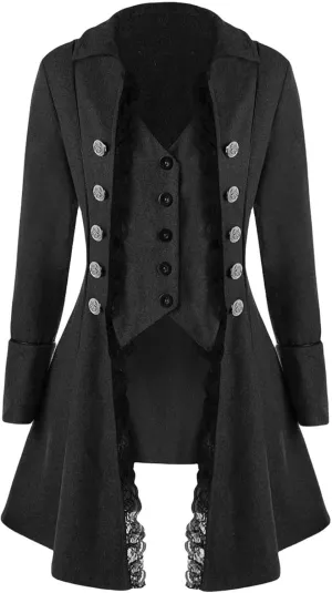 Women Renaissance Steampunk Jacket - Medieval Halloween Costumes Gothic Victorian Pirate Tailcoat Frock Coat