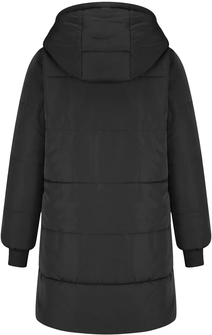 Women Winter Down Jacket Long Quilted Puffer Coat Warm Hooded Loose Fit Outerwear Fashion Casual Reversible Jacket