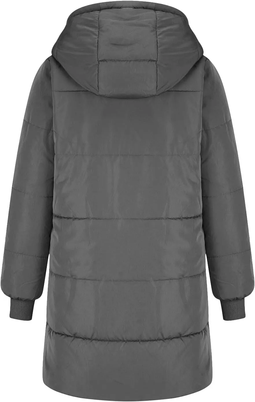 Women Winter Down Jacket Long Quilted Puffer Coat Warm Hooded Loose Fit Outerwear Fashion Casual Reversible Jacket