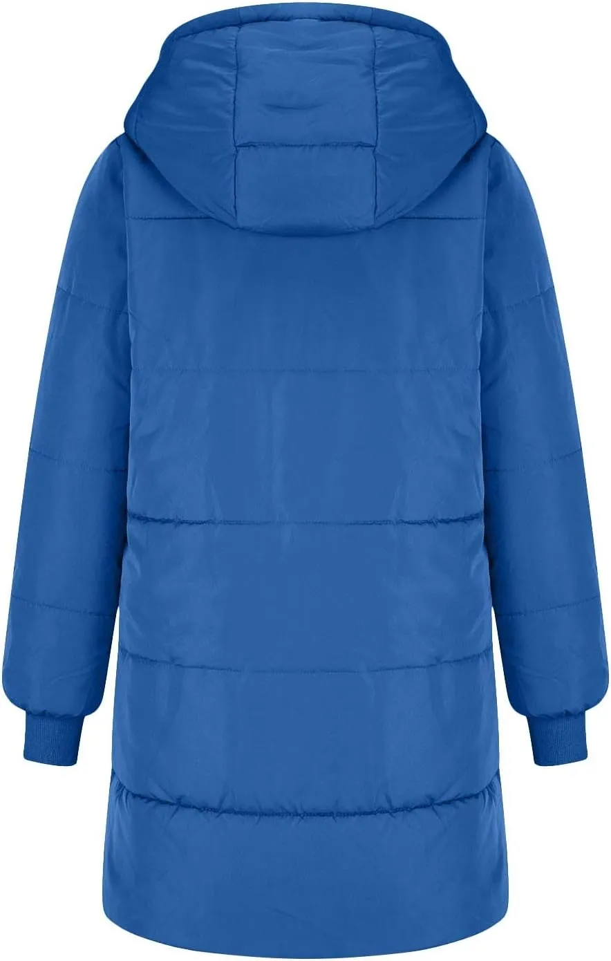Women Winter Down Jacket Long Quilted Puffer Coat Warm Hooded Loose Fit Outerwear Fashion Casual Reversible Jacket