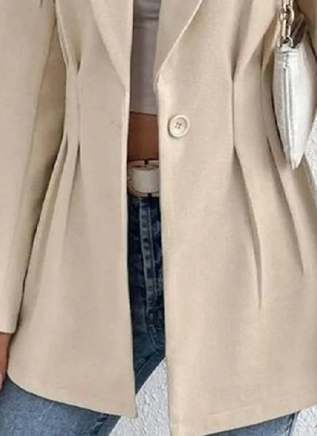 Women's Apricot Solid Lapel Neck Single Button Longline Blazer Long Sleeve Causal Outerwear 2025 Spring Summer Fashion