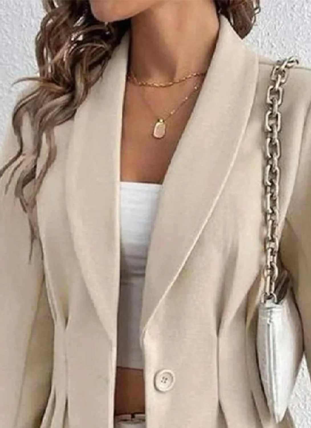 Women's Apricot Solid Lapel Neck Single Button Longline Blazer Long Sleeve Causal Outerwear 2025 Spring Summer Fashion