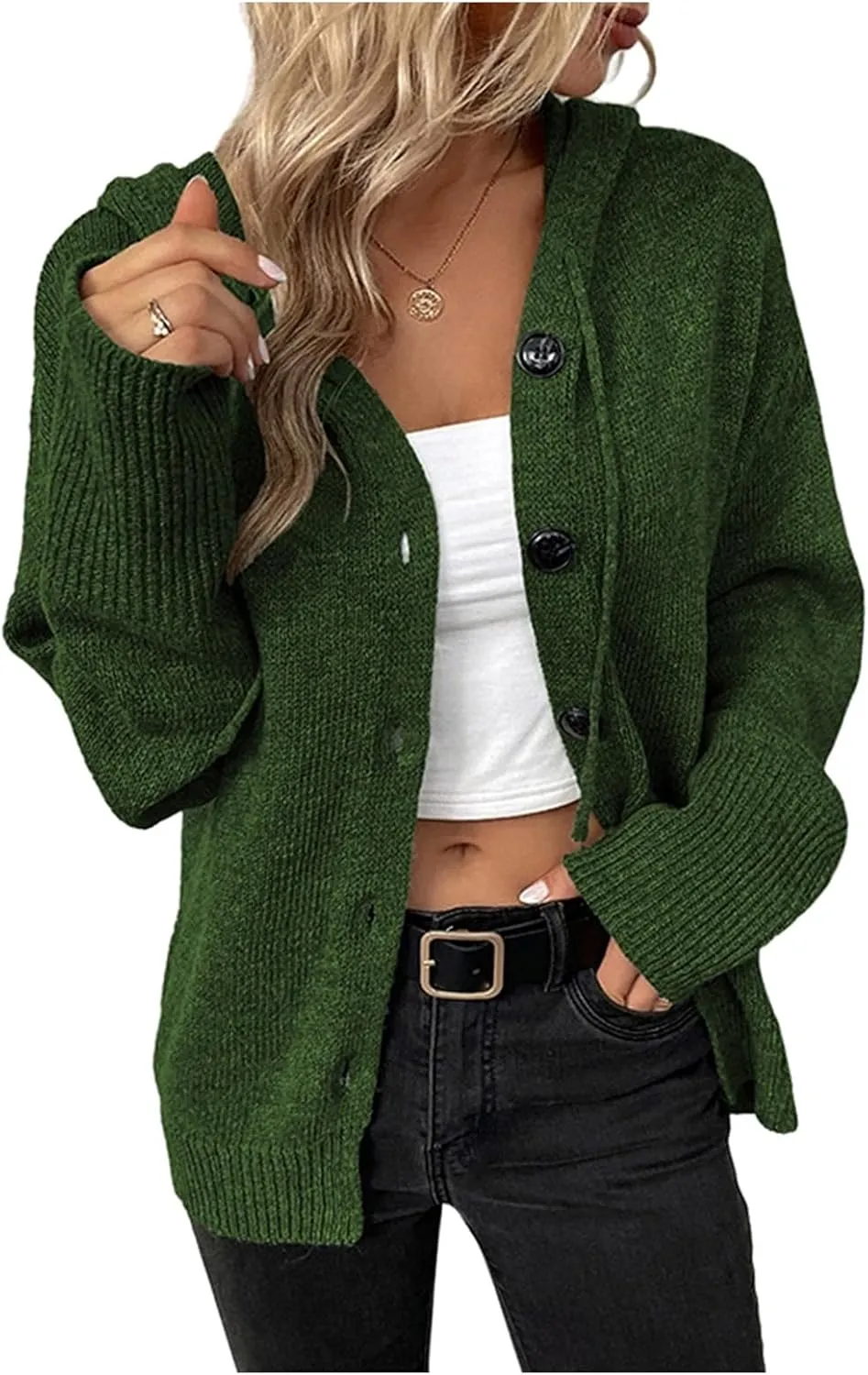 Women's Casual V Neck Button Down Hooded Cardigan Sweaters Long Sleeve Hoodies Outfits
