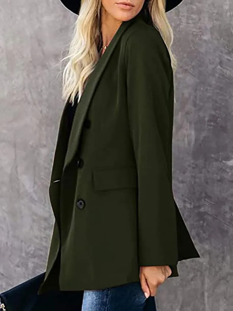 Womens Fall Winter Double Breasted Wool Coats Midi Peacoat Trench Coats with Pockets