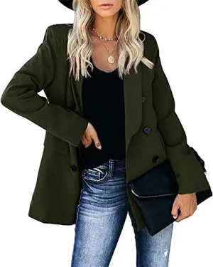 Womens Fall Winter Double Breasted Wool Coats Midi Peacoat Trench Coats with Pockets