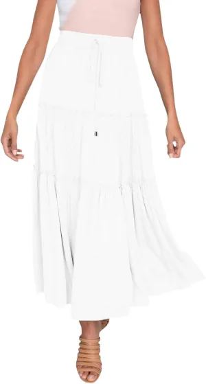 Women's Floral Print Skirts Boho Causal Maxi Skirt Elastic High Waist Pleated Ruffle Flowy Long Skirts S-XL 2024