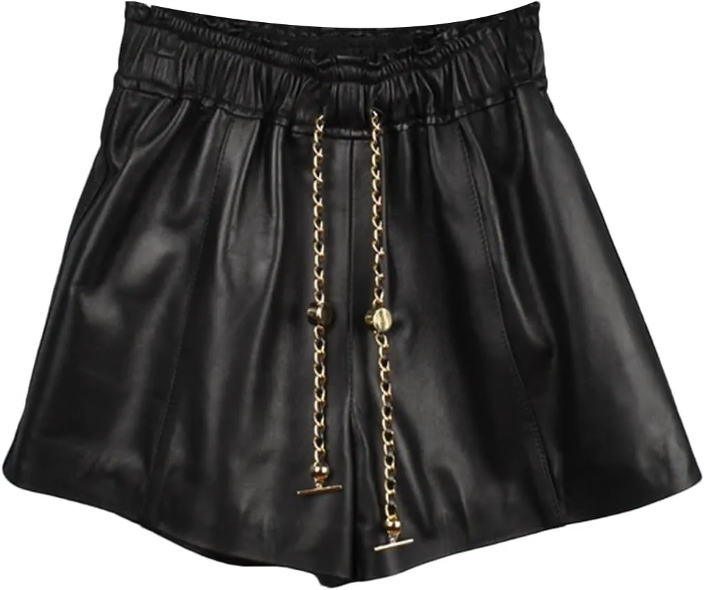 Womens Lace-Up Leather Shorts Punk Style Seasonless Biker Hot Pants