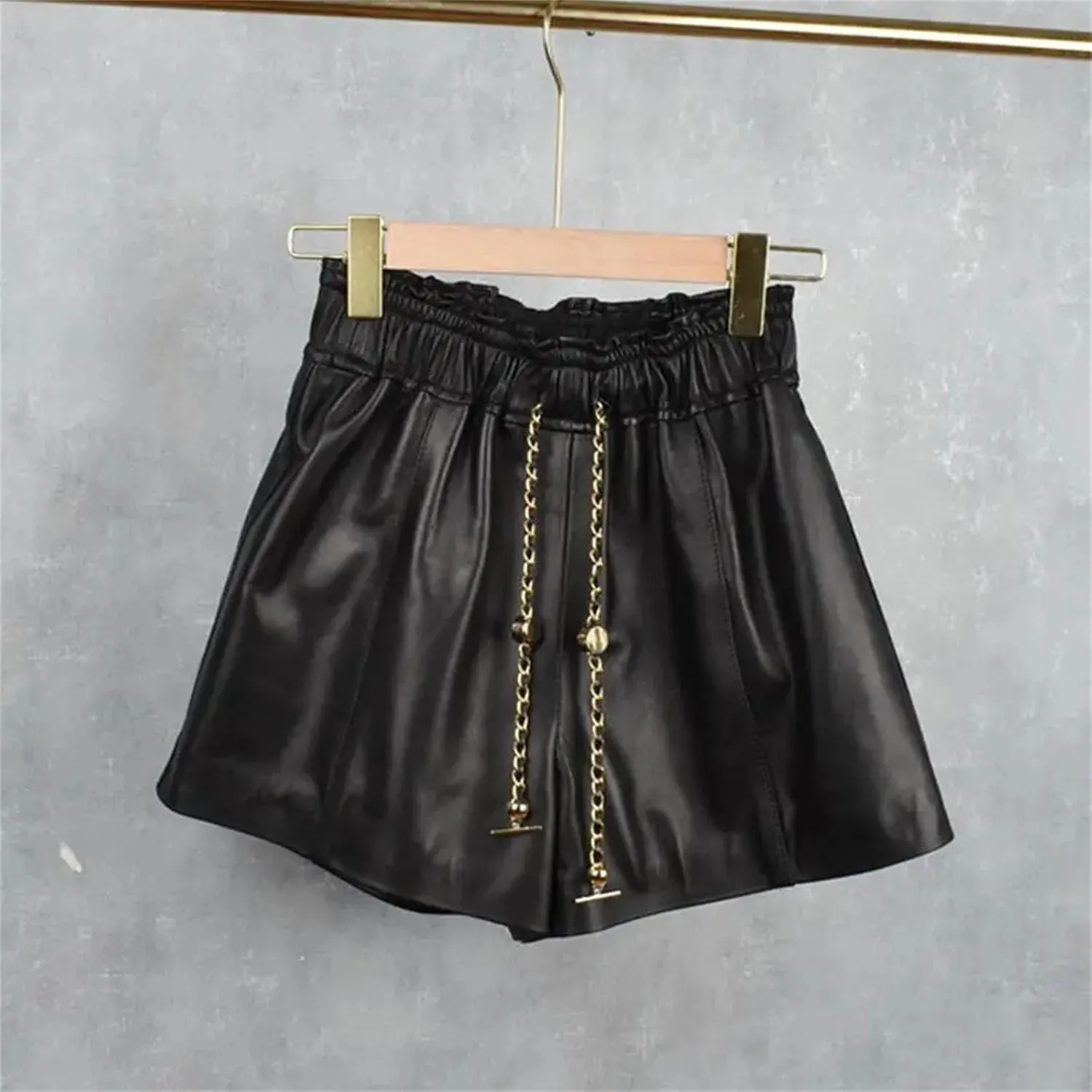 Womens Lace-Up Leather Shorts Punk Style Seasonless Biker Hot Pants