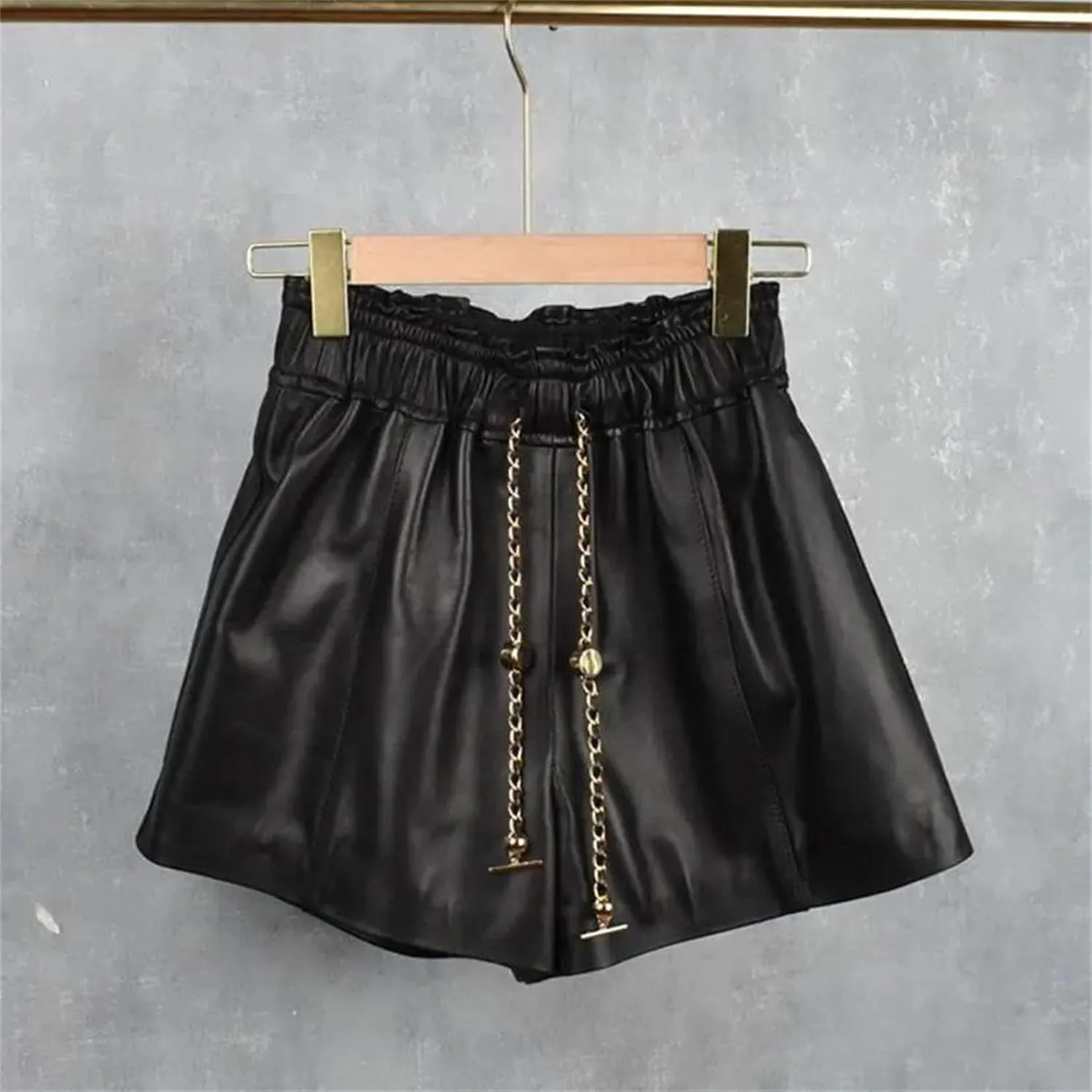 Womens Lace-Up Leather Shorts Punk Style Seasonless Biker Hot Pants
