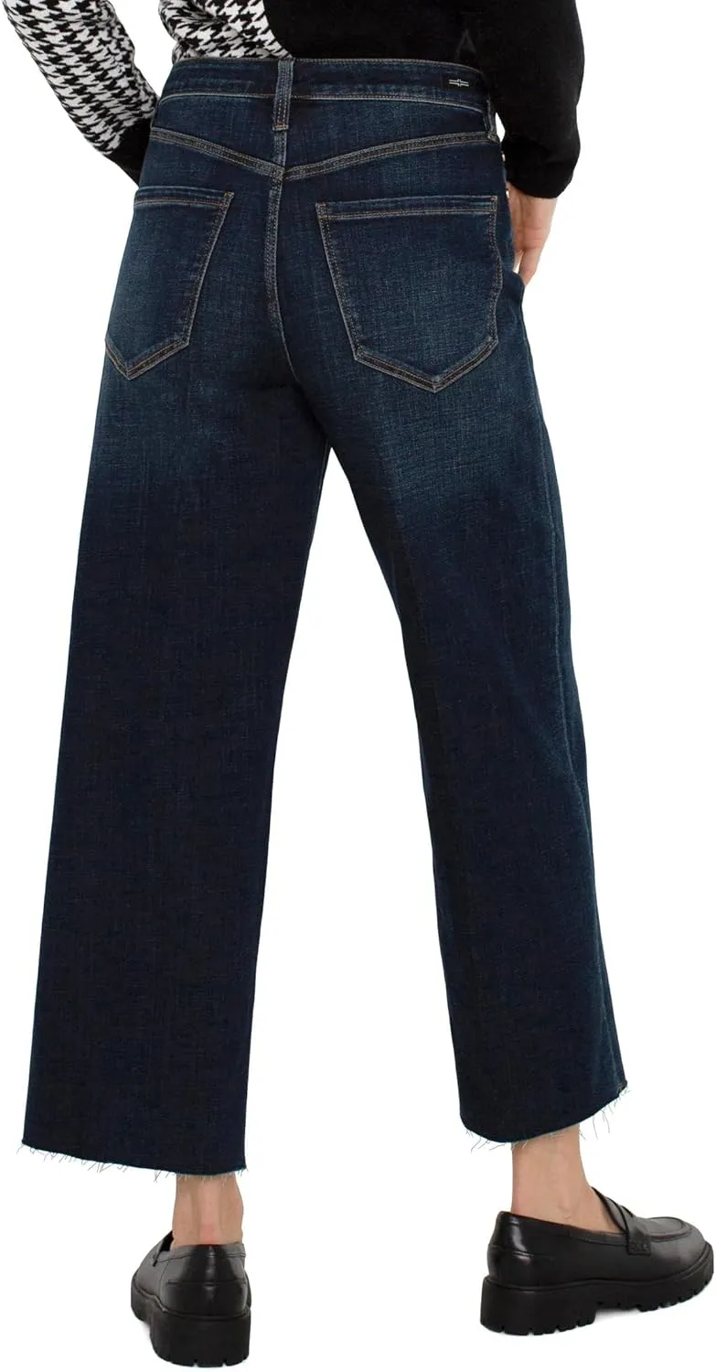 Women's Petite Stride Crop Wide Cut Hem High-Rise Crosshatch Denim