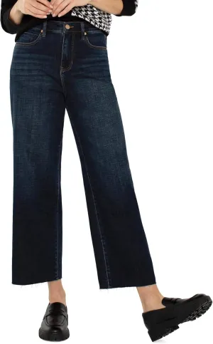 Women's Petite Stride Crop Wide Cut Hem High-Rise Crosshatch Denim
