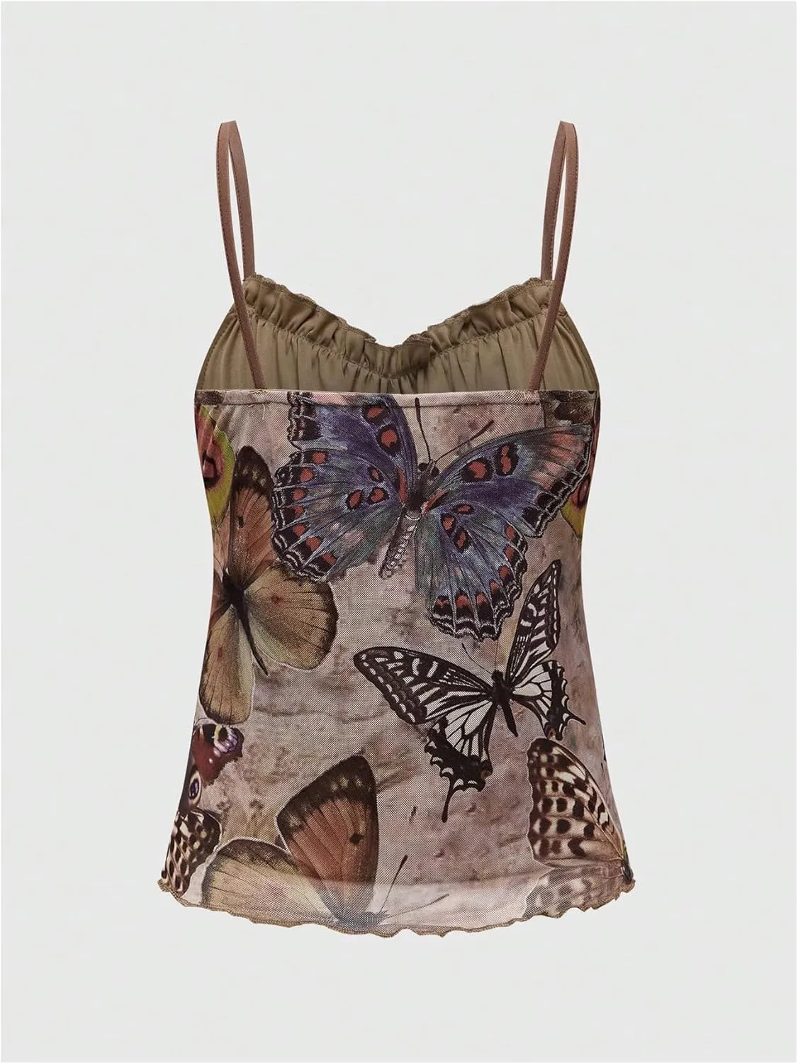Women's Plus Size Graphic Ruffle Hem Camisole Tops Tie Front Spaghetti Strap Y2K Peplum Top