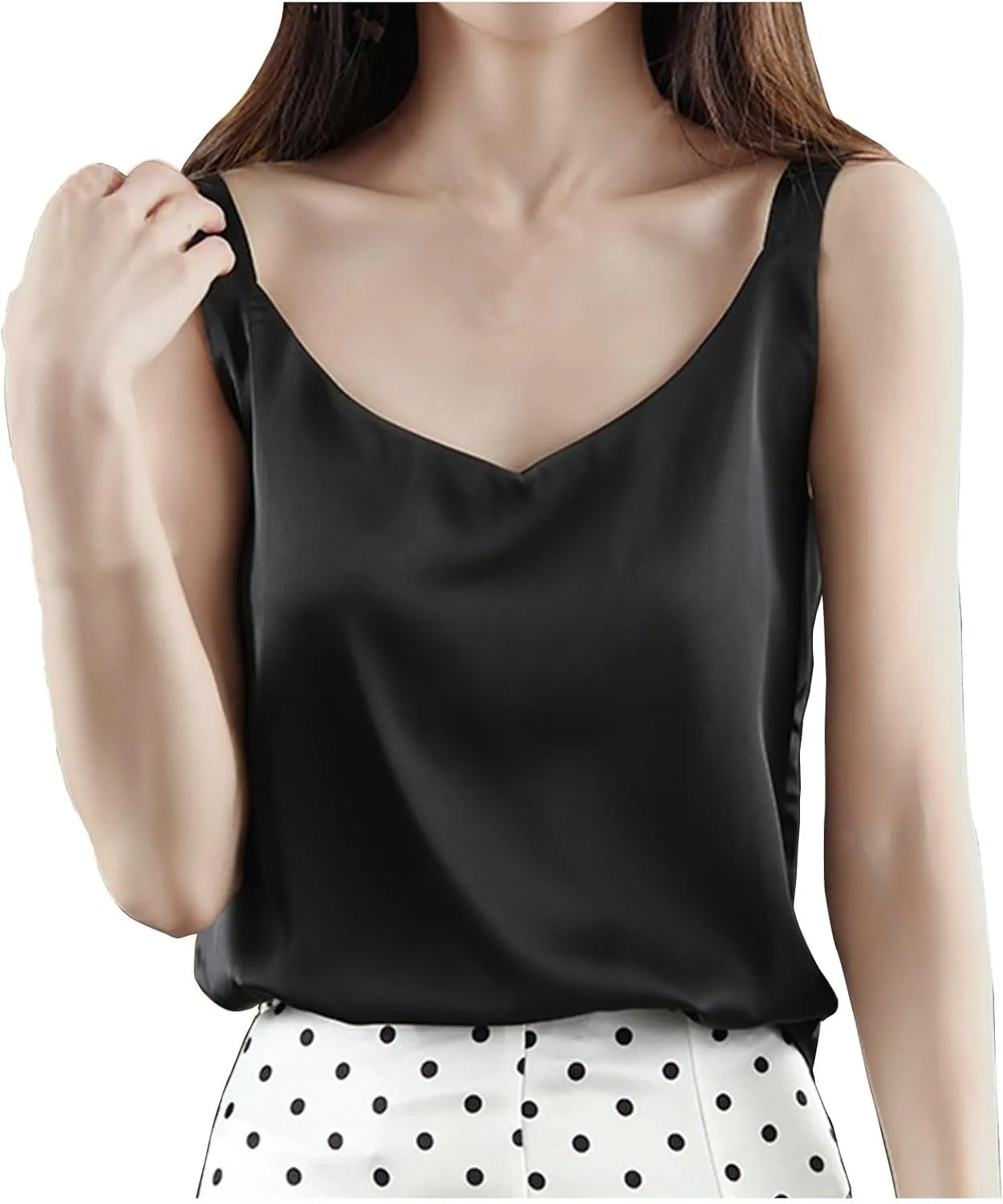 Women's Silk Satin Camisole V Neck Tank Top Cami Silky Basic Tank Shirt Blouses 2025 Trendy Going Out Tops Tees