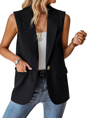 Womens Sleeveless Blazer Vest Open Front Lightweight Casual Blazer Fashion Work Office Waistcoat Vest with Pockets