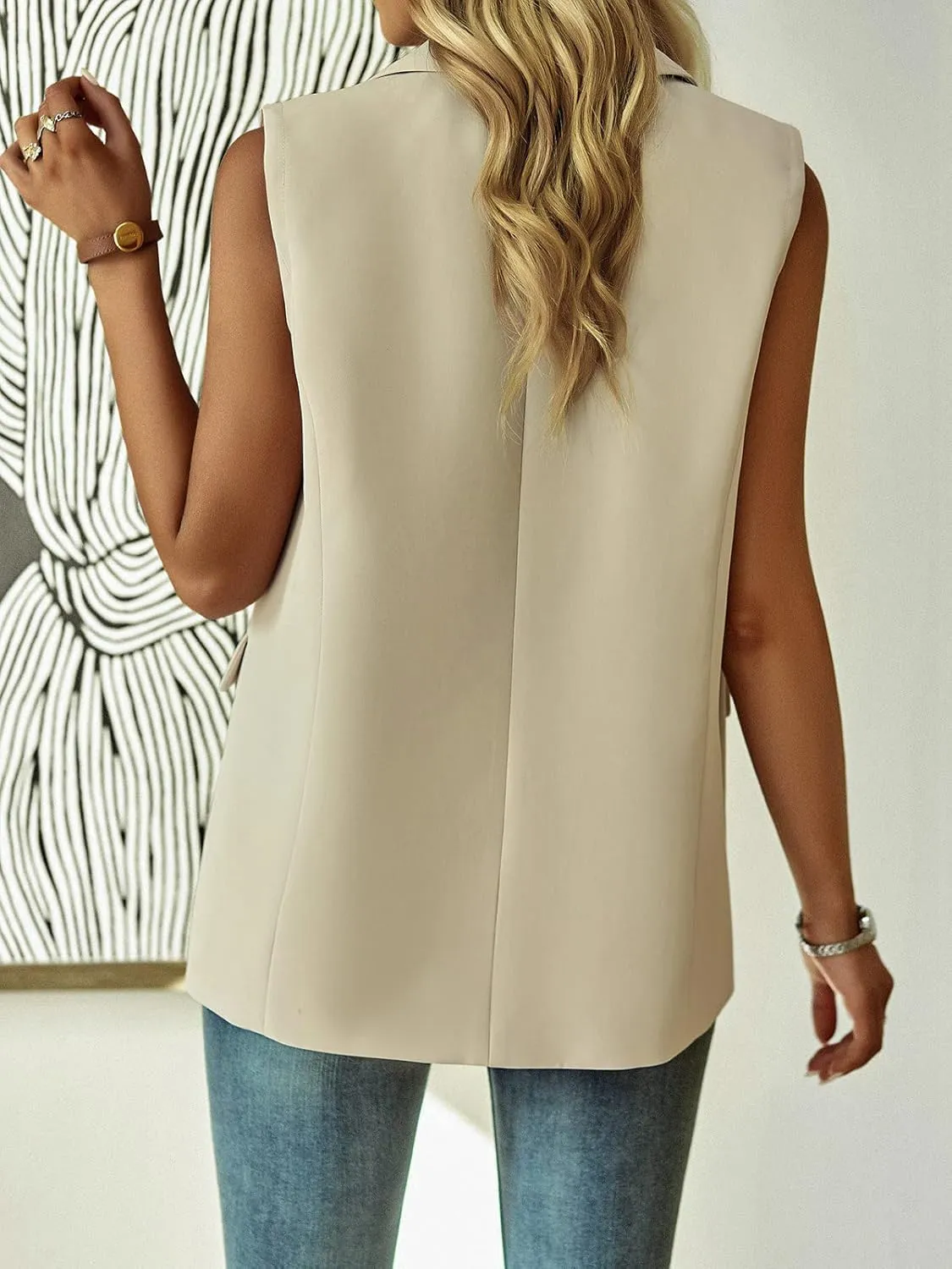 Womens Sleeveless Blazer Vest Open Front Lightweight Casual Blazer Fashion Work Office Waistcoat Vest with Pockets