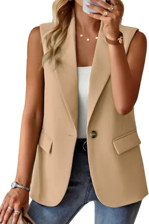 Womens Sleeveless Blazer Vest Open Front Lightweight Casual Blazer Fashion Work Office Waistcoat Vest with Pockets