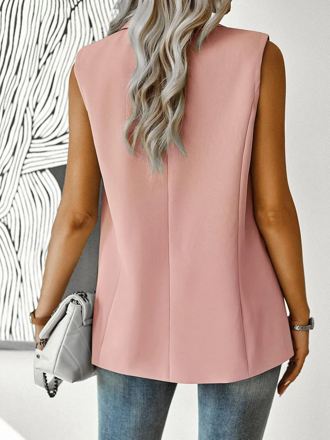 Womens Sleeveless Blazer Vest Open Front Lightweight Casual Blazer Fashion Work Office Waistcoat Vest with Pockets