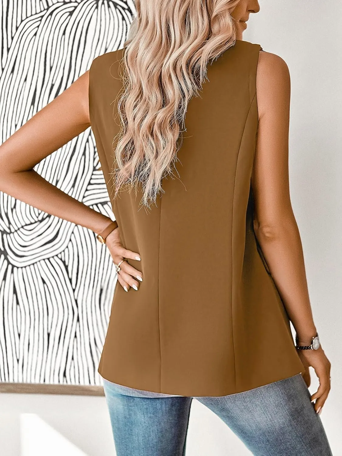 Womens Sleeveless Blazer Vest Open Front Lightweight Casual Blazer Fashion Work Office Waistcoat Vest with Pockets
