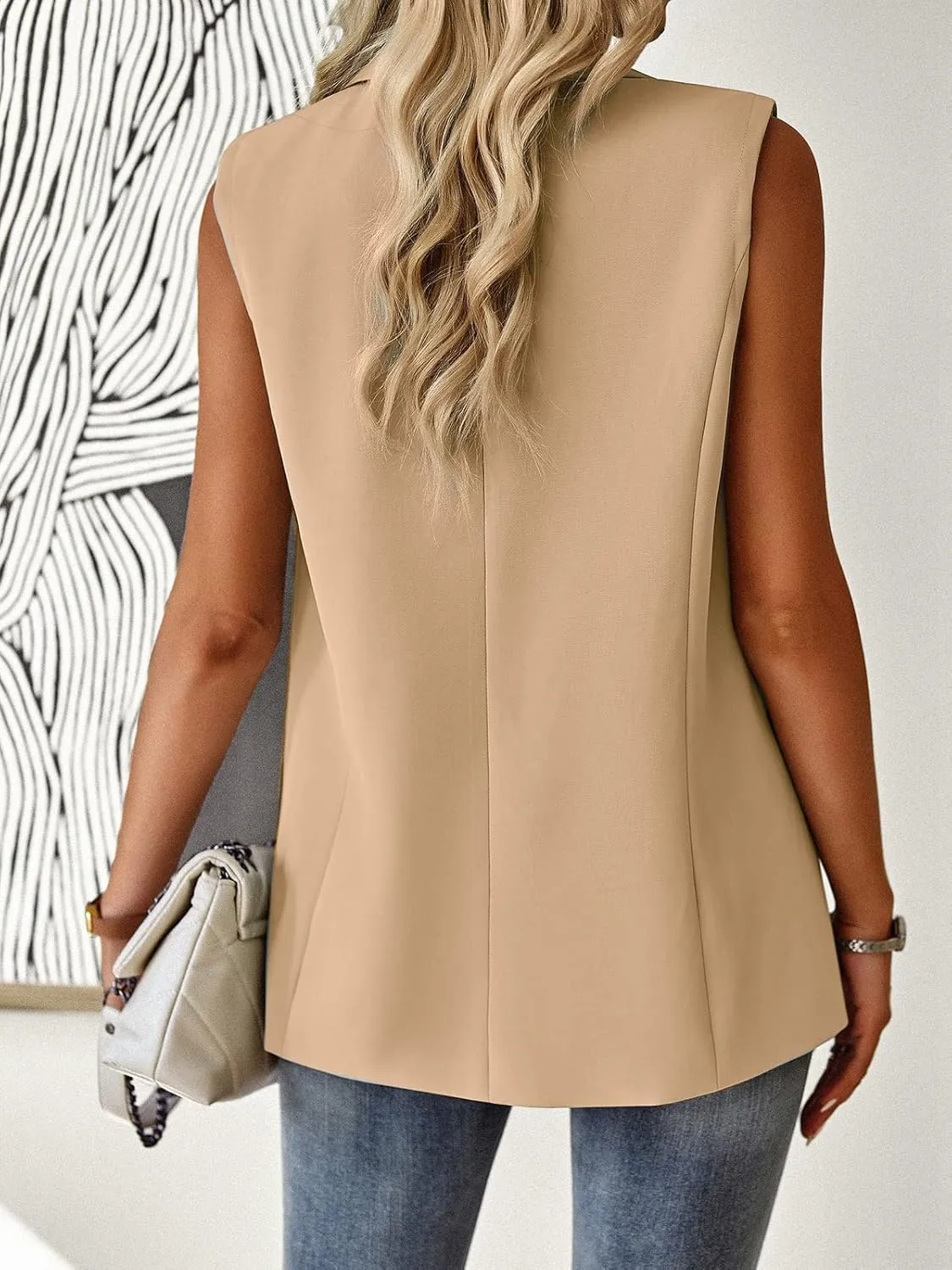 Womens Sleeveless Blazer Vest Open Front Lightweight Casual Blazer Fashion Work Office Waistcoat Vest with Pockets