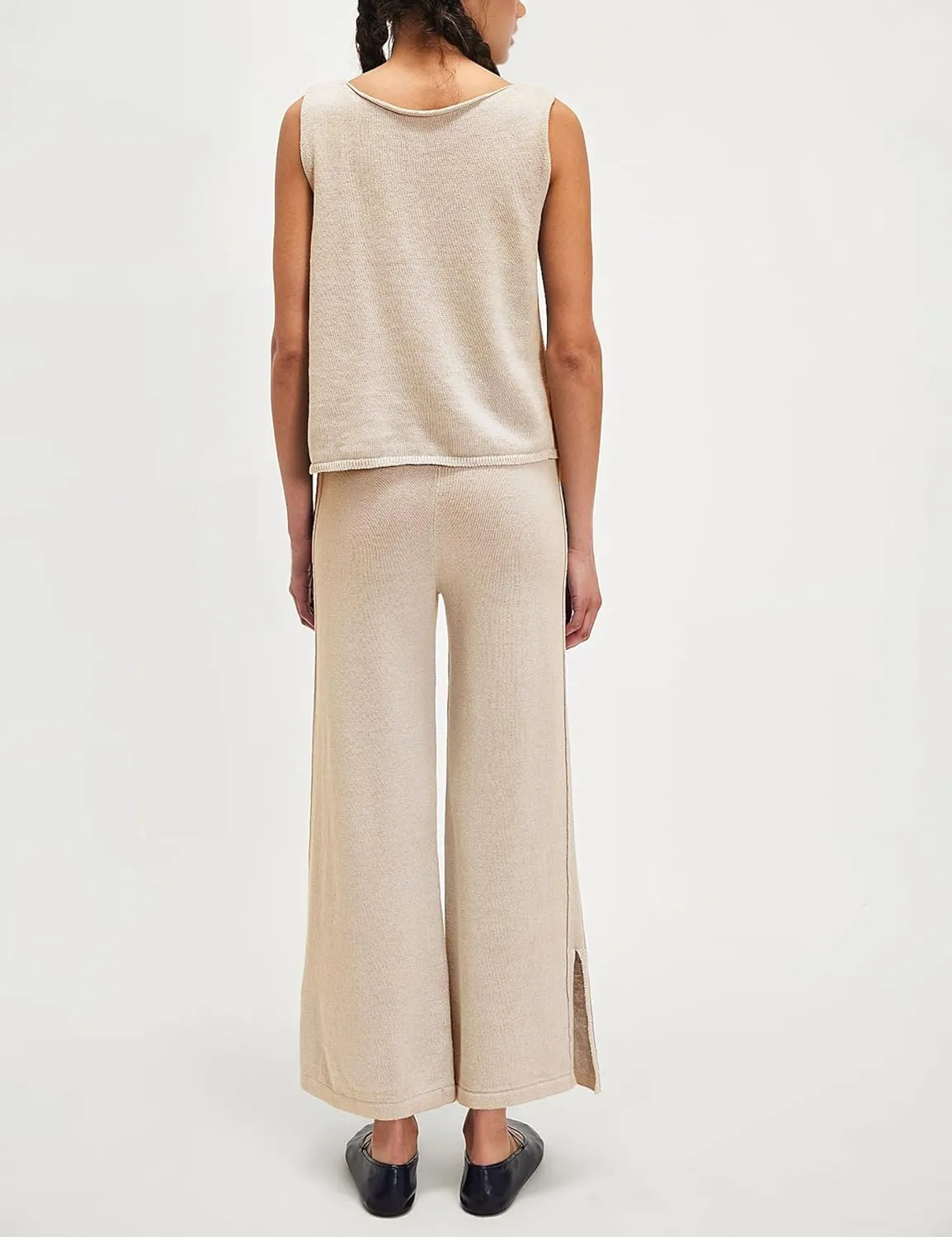 Womens Sleeveless Sweater Sets 2 Piece Outfits Knit Front Tie Top High Rise Side Slit Pants Tracksuits