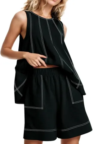 Women's Summer Sets 2-Piece Outfits - Sleeveless Tank Top Sets with Jean Shorts Lounge Set for Summer Beach Vacation