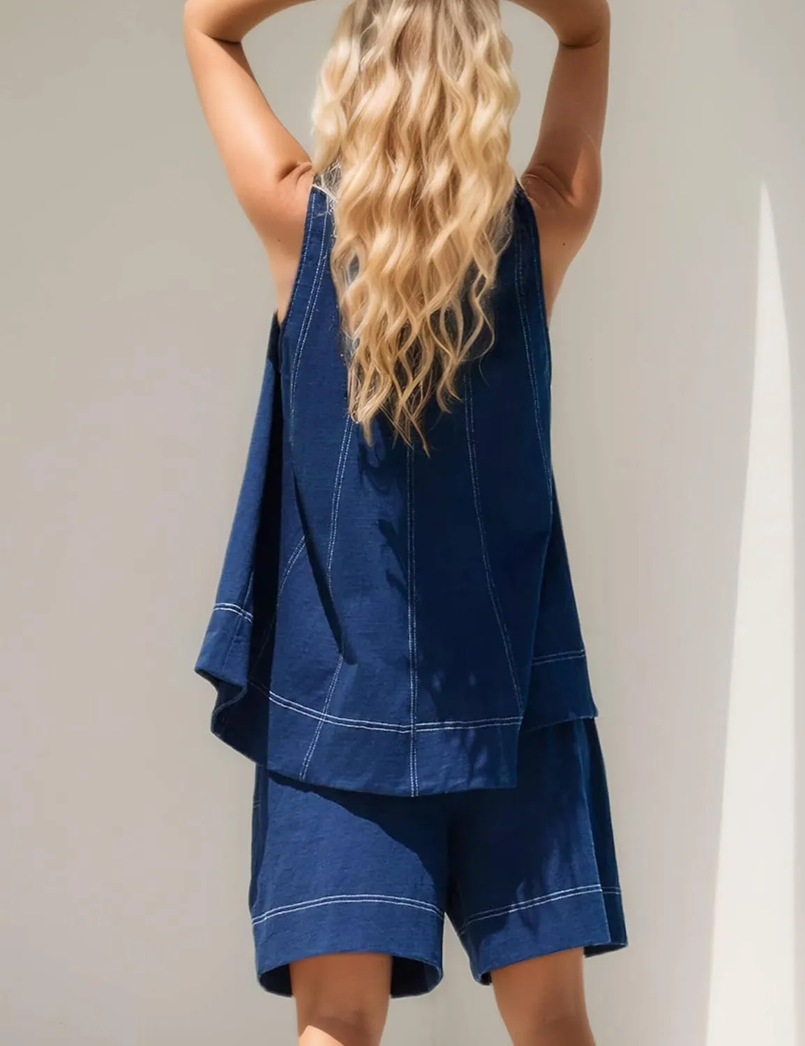 Women's Summer Sets 2-Piece Outfits - Sleeveless Tank Top Sets with Jean Shorts Lounge Set for Summer Beach Vacation