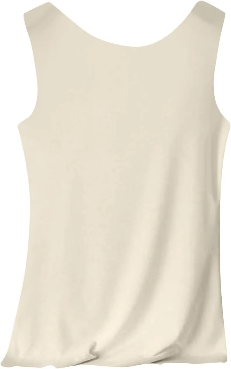 Womens Tank Tops 2Pc Round Neck Casual fit Camisole Seamless Stretch Undershirt Sleeveless Shirts