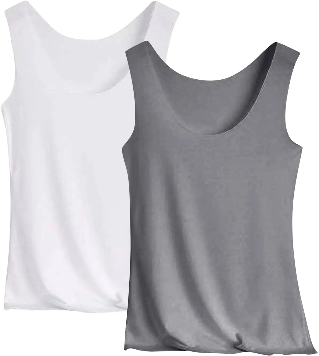 Womens Tank Tops 2Pc Round Neck Casual fit Camisole Seamless Stretch Undershirt Sleeveless Shirts