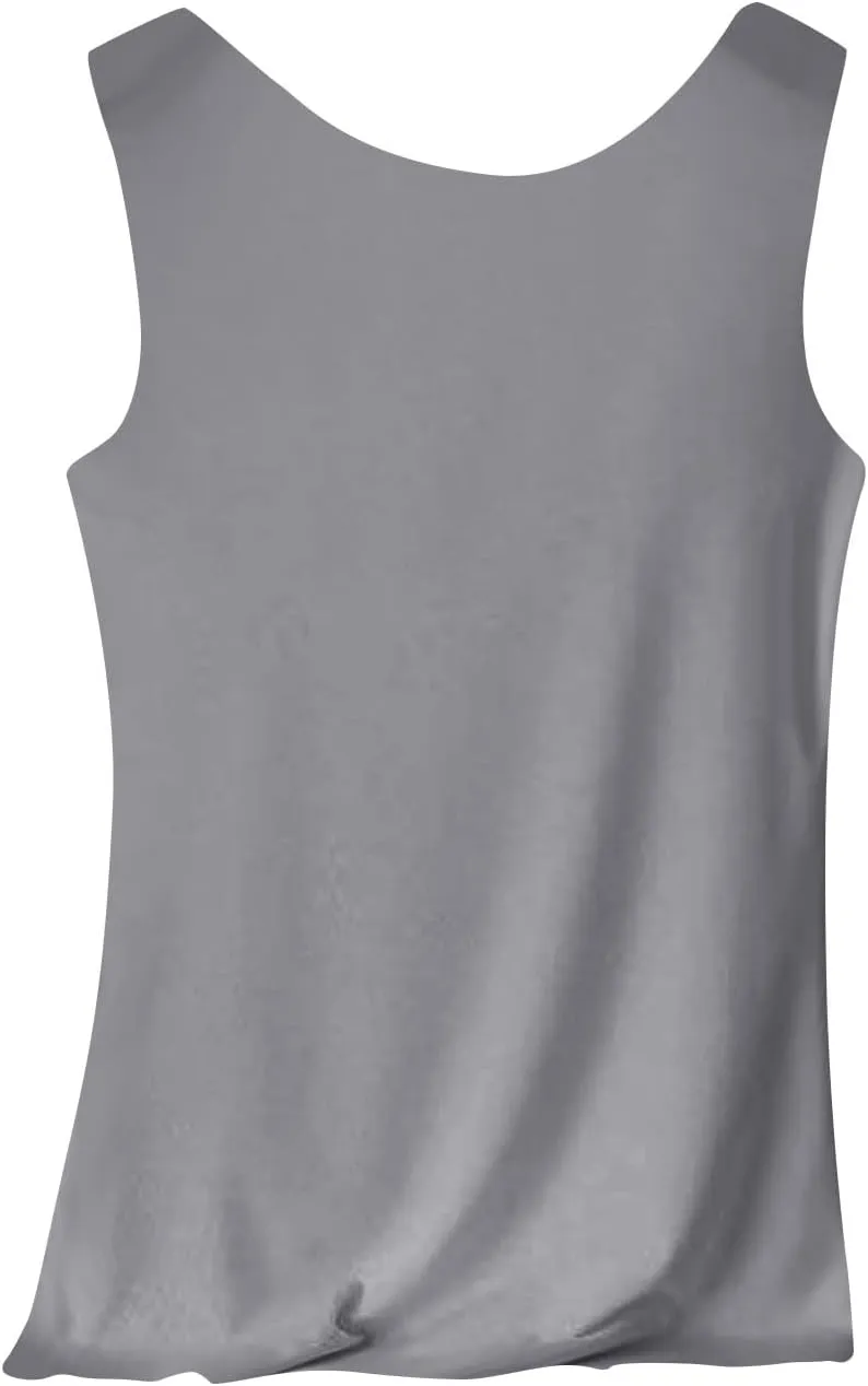 Womens Tank Tops 2Pc Round Neck Casual fit Camisole Seamless Stretch Undershirt Sleeveless Shirts