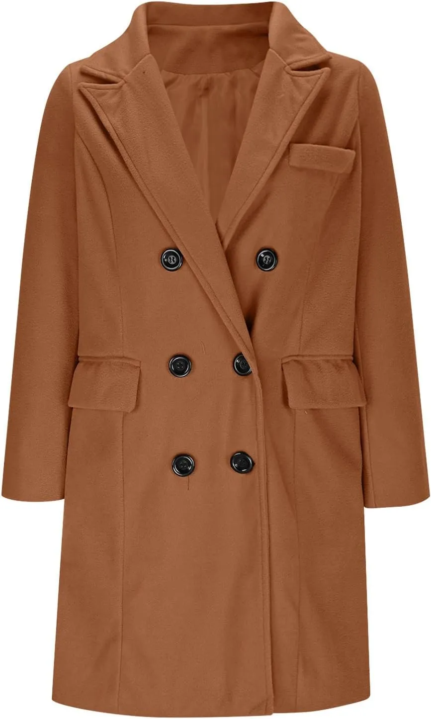 XUNRYAN Womens Mid Long Trench Coat Business Casual Blazer Double-Breasted Peacoat Slim Fit Jackets for Petite Women Outwear