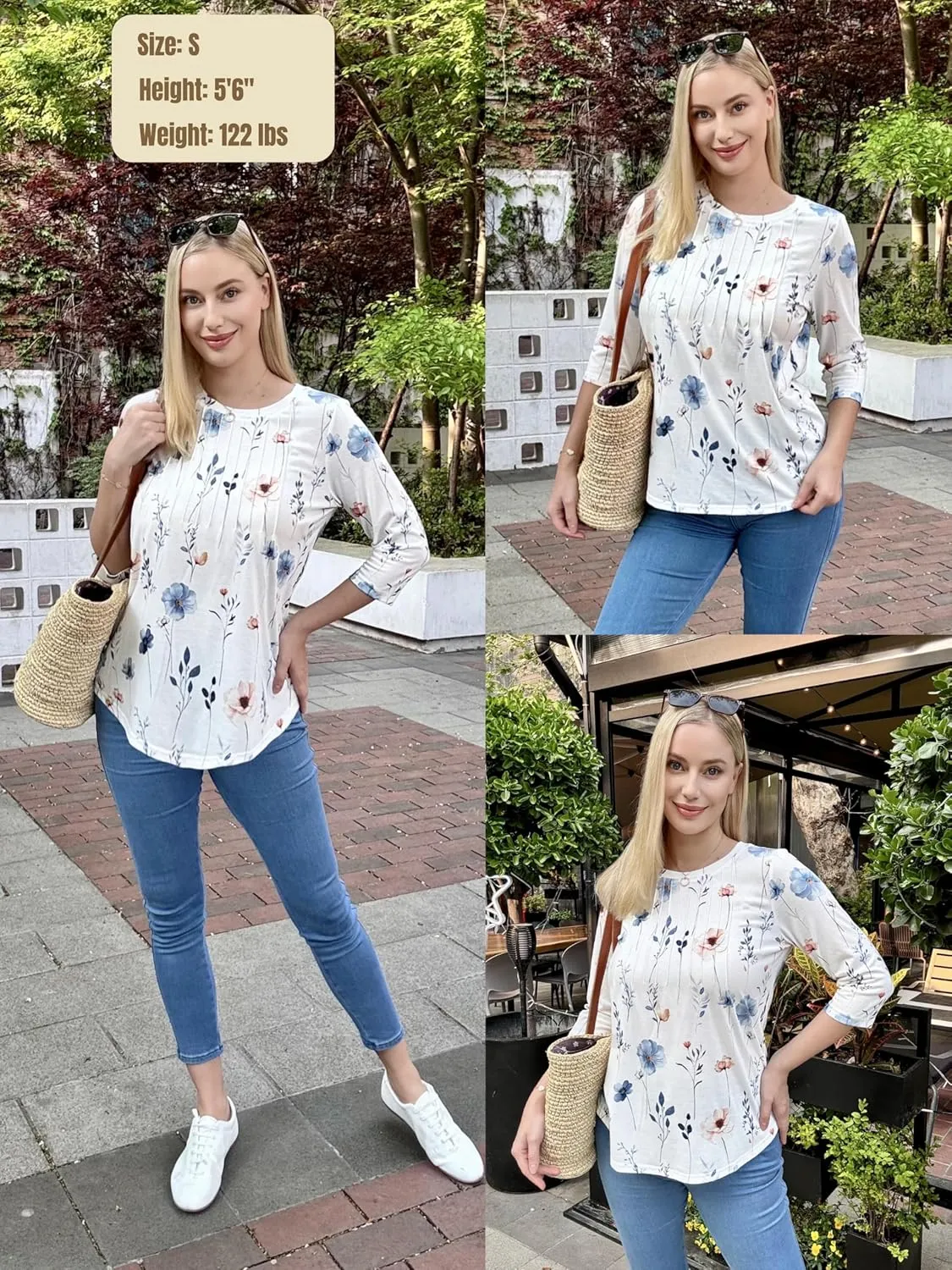Zeagoo 3/4 Length Sleeve Womens Tops Crew Neck Loose Fit Shirts Pleated Cute Clothes Dressy Casual 2025 Summer Tunics
