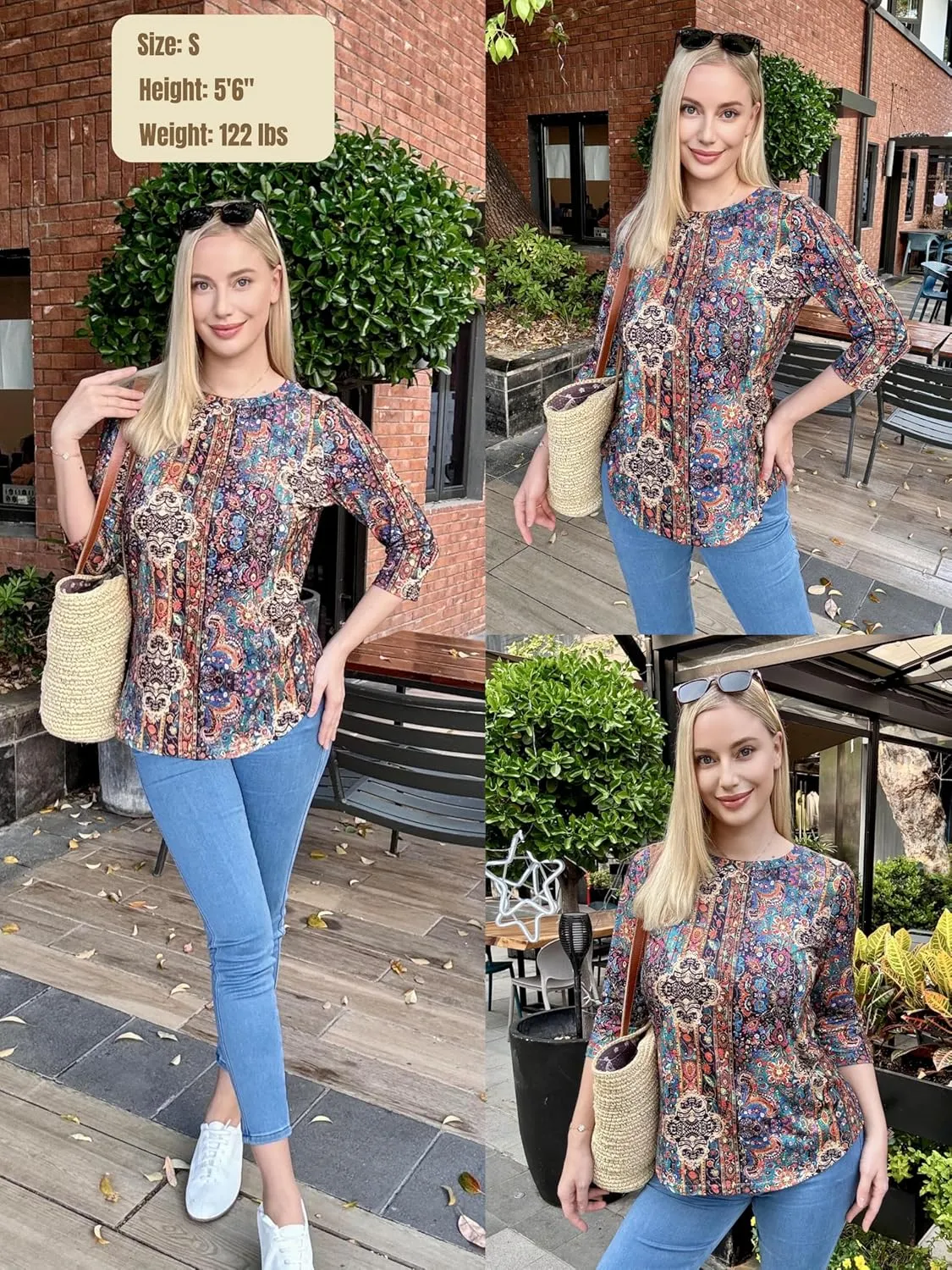 Zeagoo 3/4 Length Sleeve Womens Tops Crew Neck Loose Fit Shirts Pleated Cute Clothes Dressy Casual 2025 Summer Tunics